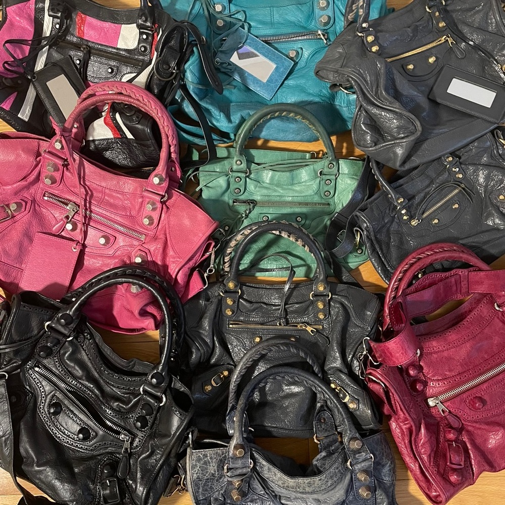 Balenciaga Women's Satchels in Pink, Green, Black, and Gray